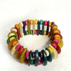 Boho Coconut Shell Beaded Stretch Bracelet Colorful Tropical Beach Festival